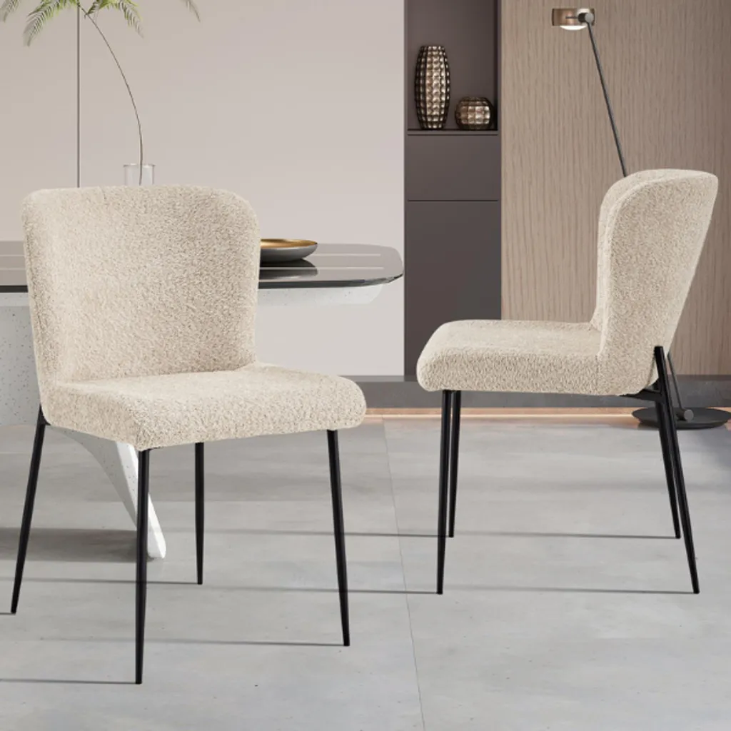 Chaise de salle à manger rembourrée Lisa bouclée beige lot de 2 pièces