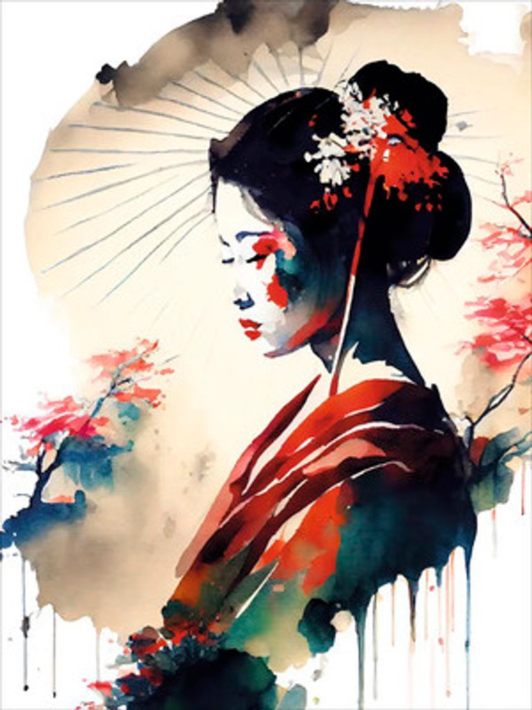 Glasbild 'Geisha IV' im orientalischen Stil, Motiv: Produktbild 
