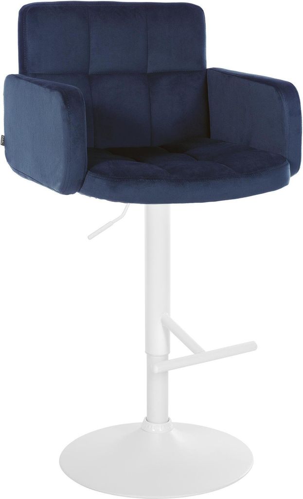 CLP Barhocker Los Angeles Samt höhenverstellbar und drehbar Farbe blau Gestell Farbe weiß