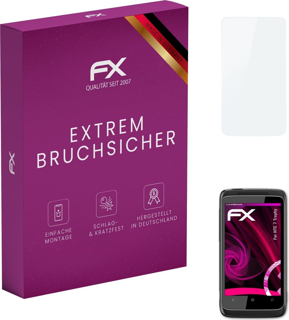 atFoliX FX-Hybrid-Glass Displayfolie kompatibel mit HTC 7 Trophy Glasfolie
