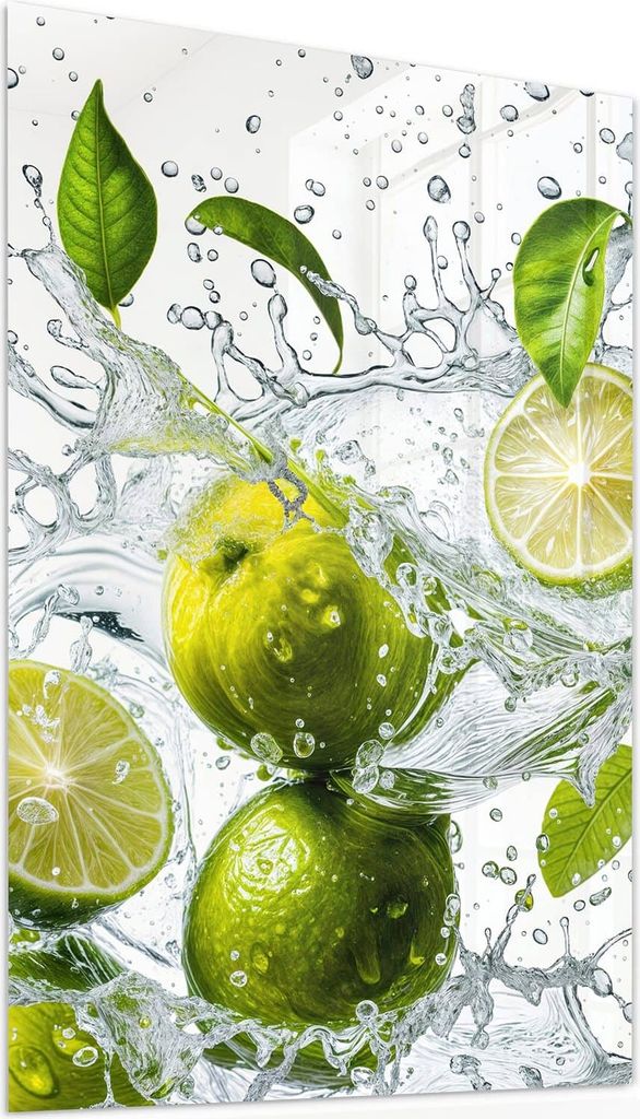 Glasbild 60x90cm in XXL für Wohnzimmer, Schlafzimmer Motiv Zitrusfrucht Spritzer