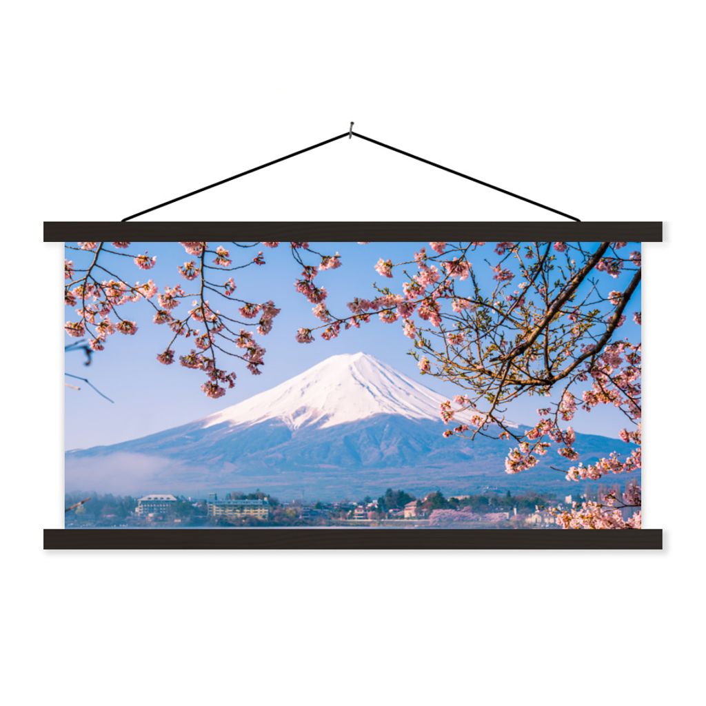 MuchoWow Textilposter Blick auf den Berg Fuji im asiatischen Japan 120x60 cm mit schwarzem Rahmen - Dekoration Schlafzimmer