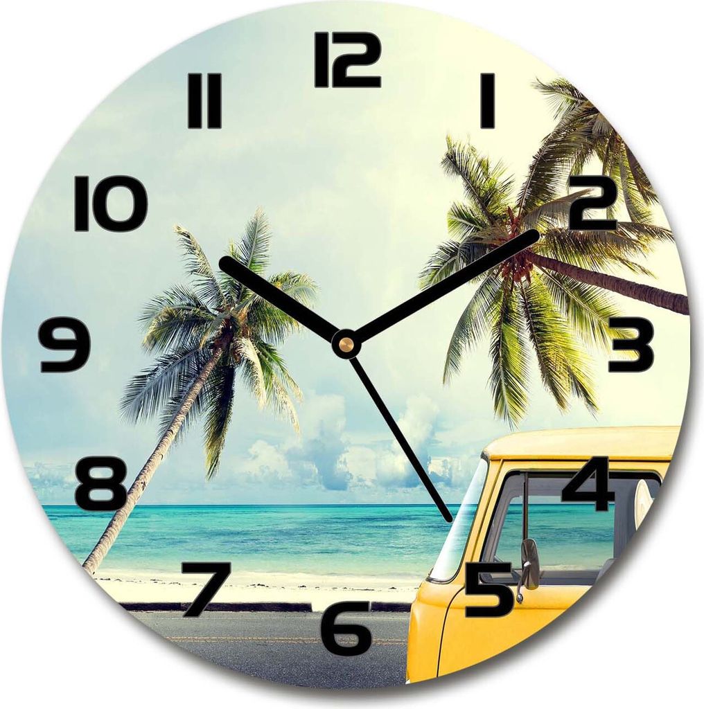Wanduhr aus Glas 30fi Glasbild Glasuhr Gehärtetes Glas - schwarze-zeiger - Van beach