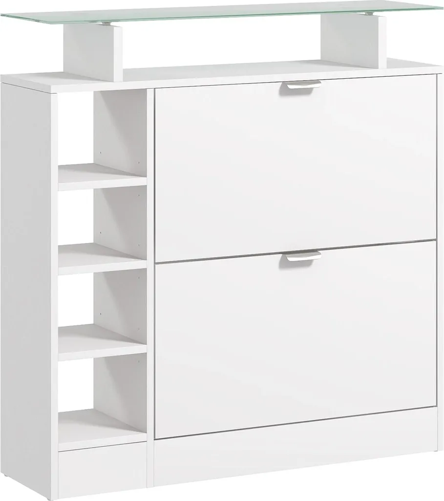 Meuble porte-chaussures blanc avec niveaux réglables et tiroirs de rangement