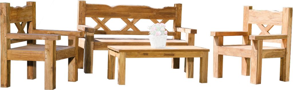 Sonnenpartner 4-teilige Lounge-Sitzgruppe Jumbo Charleston Old Teak Loungegruppe
