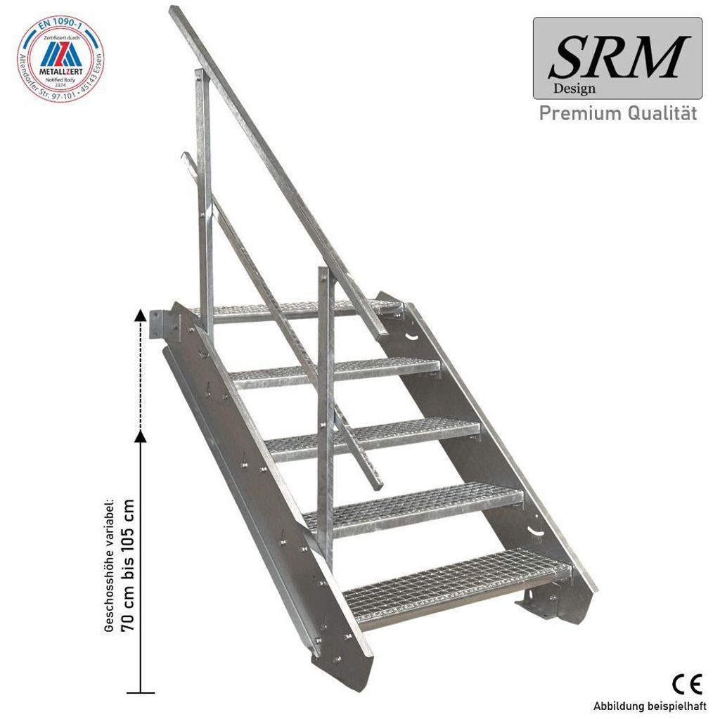 5 Stufen Stahltreppe einseitig. Geländer Breite 70 cm  Produktbild 