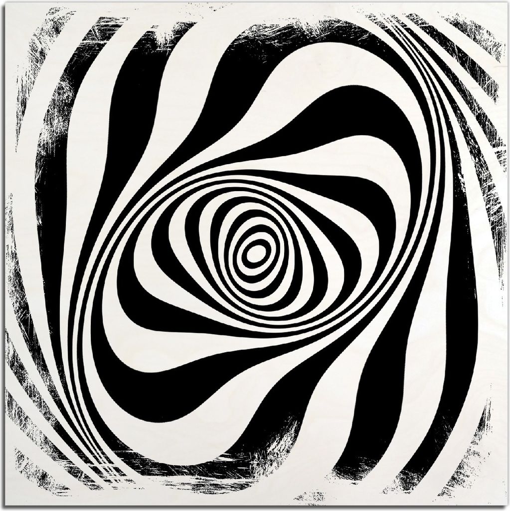 Kunstdrucke Wandbilder Holz in : Brillante Farben, Größe 50 x 50 cm Motiv Optische Täuschung - Zebra Muster - schwarz weiß