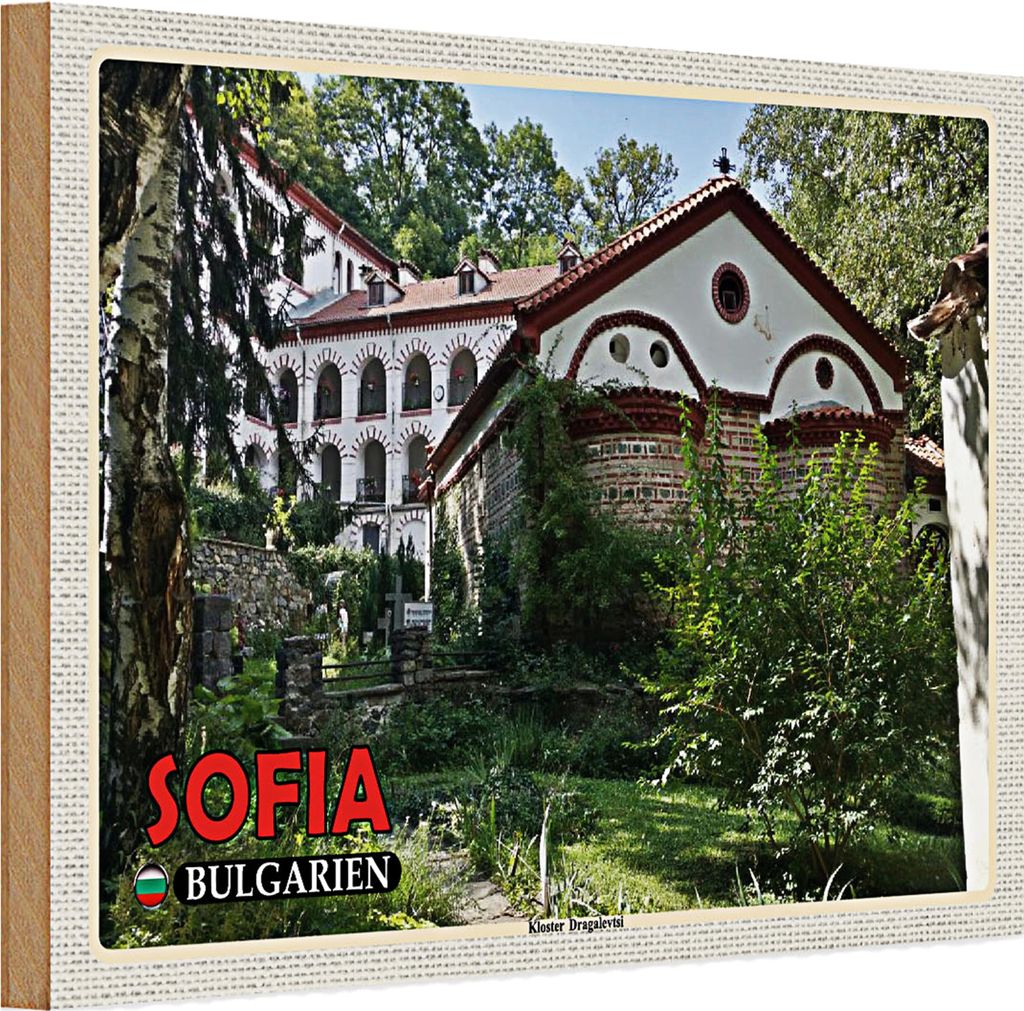 Holzschild Reise 30x20cm Sofia Bulgarien Kloster Dragalevtsi