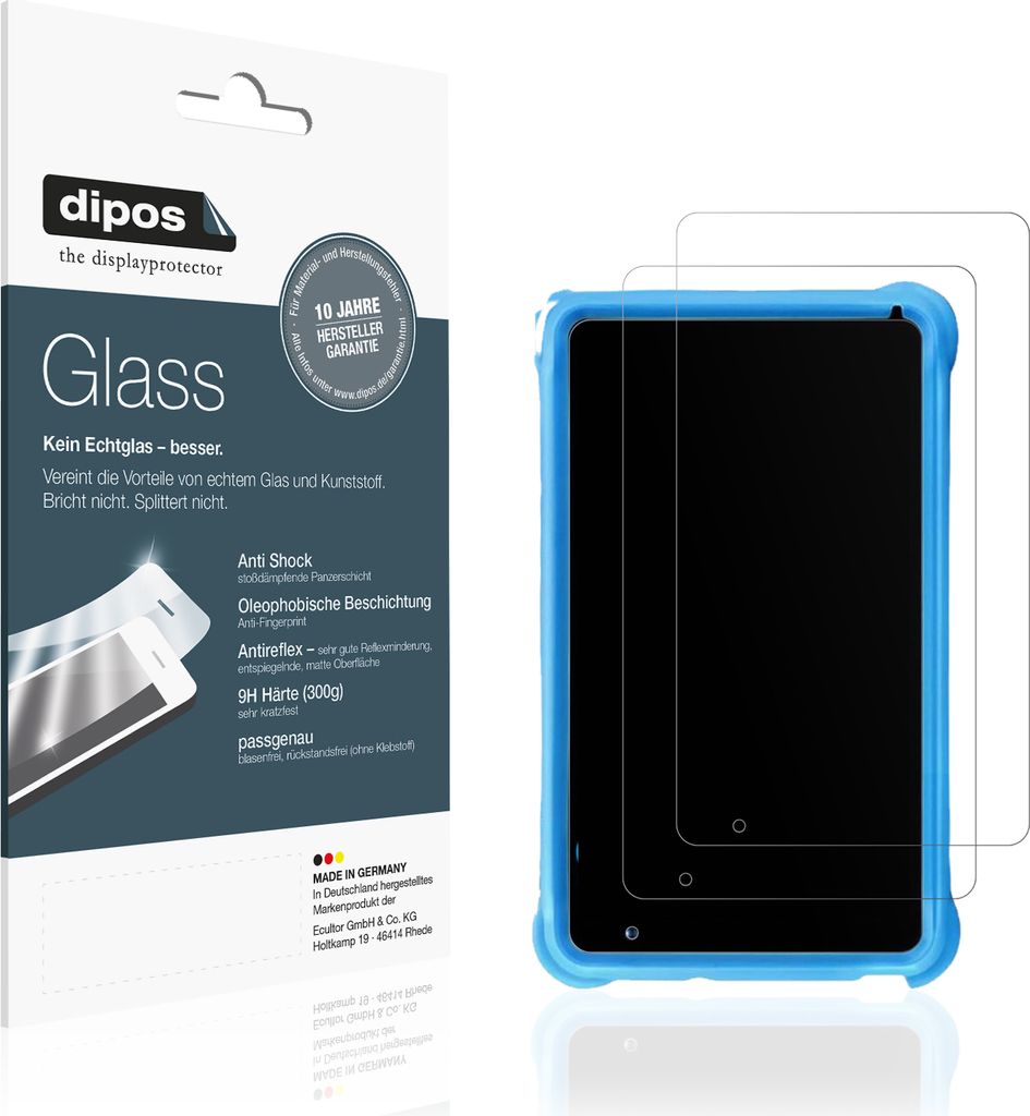 2x Schutzfolie für quinyiCo Enfants 7 Zoll matt - Anti-Shock 9H Folie dipos Glass Kunststoffglas