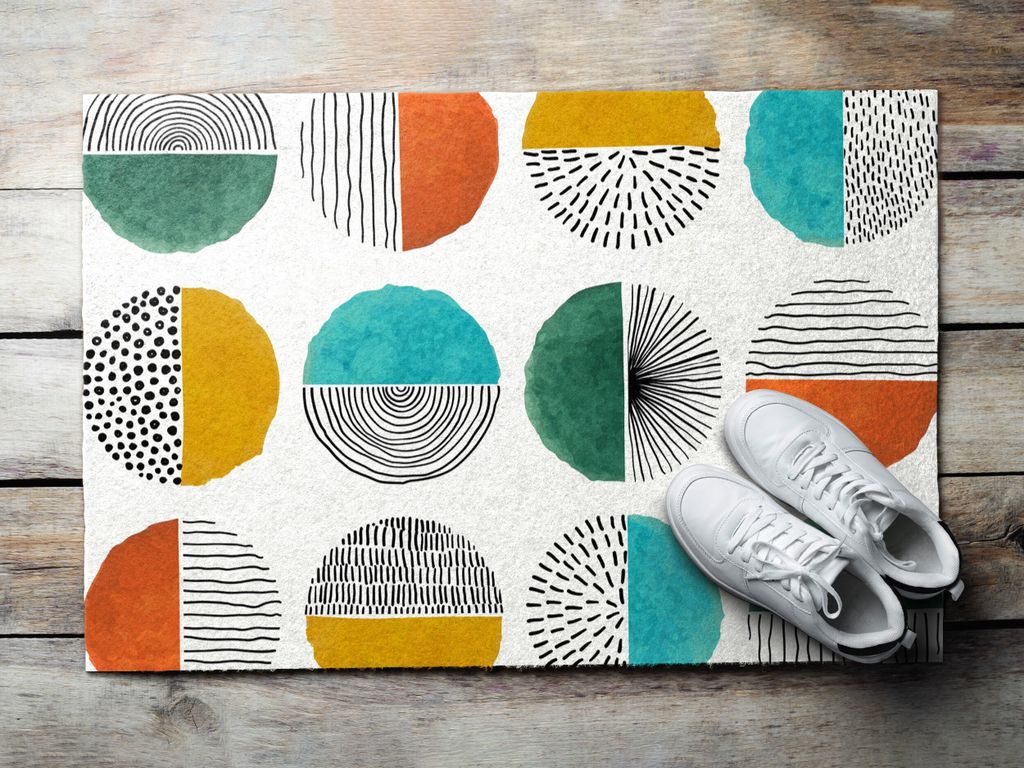 Fußmatte Aussen - Schuhmatte Haustür- Schmutzfangmatte Türvorleger - Outdoor Teppich Schmutzfänger - 90x60 cm - Kreise und Linien