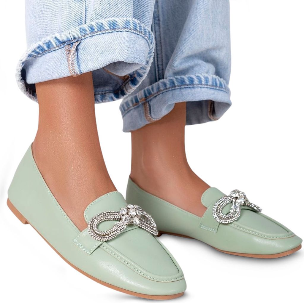 Damen Mokassin Slip On Halbschuhe Elegant Pastell Business Loafer Avelana Grün Gr.39