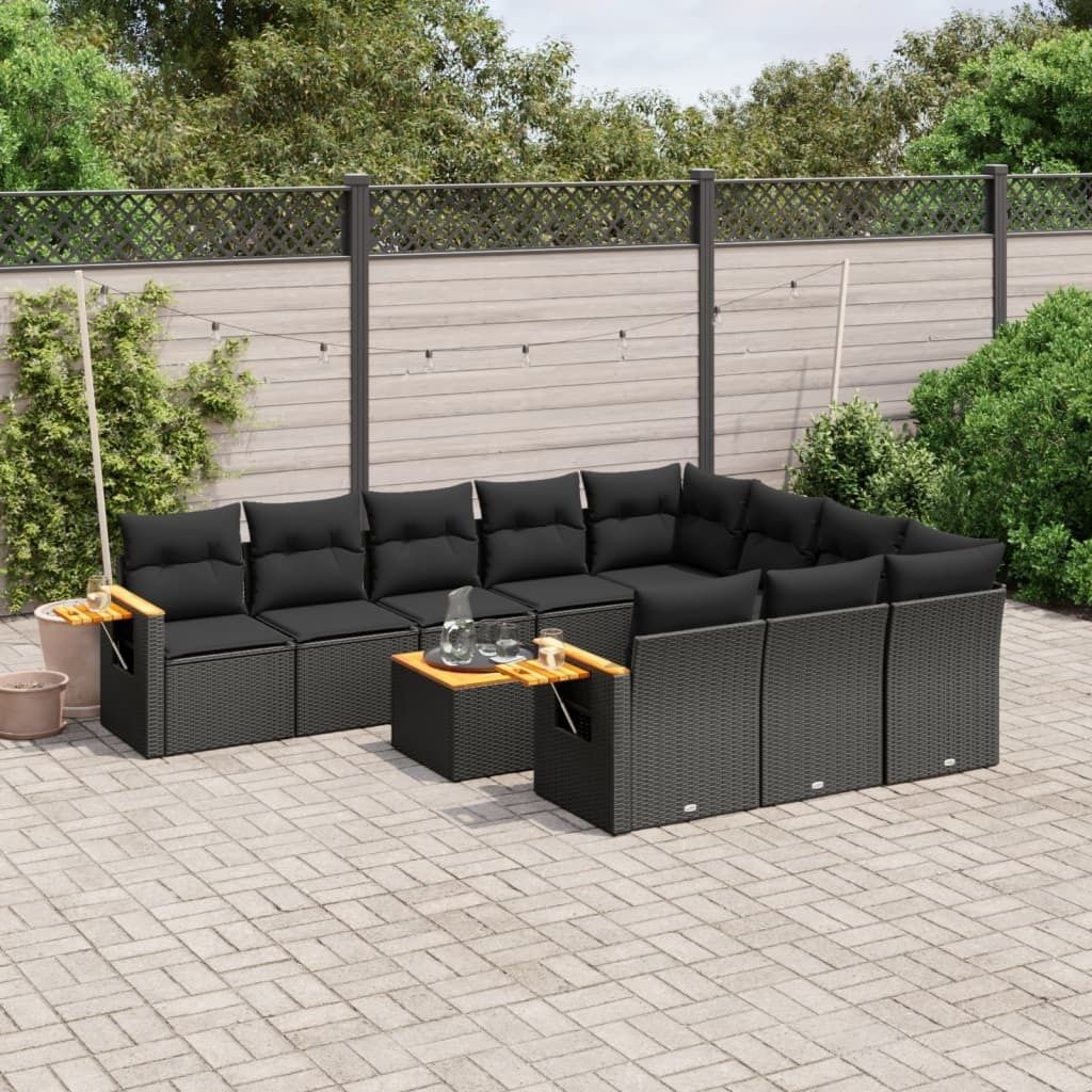 Maison Exclusive - 11-tlg. Garten-Sofagarnitur mit Kissen Schwarz Poly Rattan