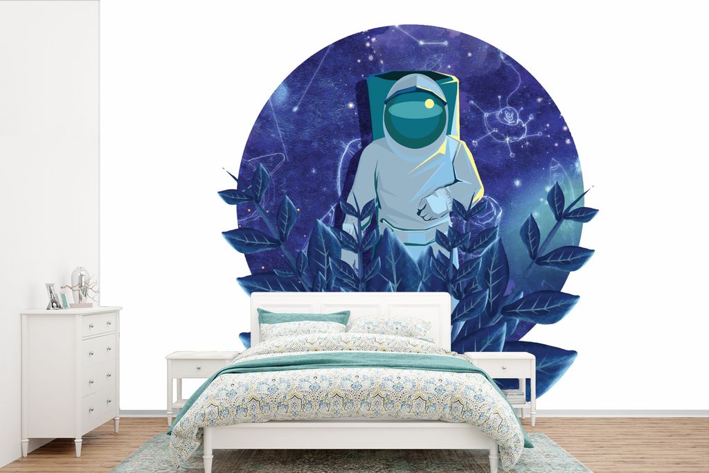 MuchoWow Fototapete für Wohnzimmer oder Schlafzimmer Wandtapete Vinyl Motivtapete Illustration - Kinder - Astronaut - 330x220 cm - Fototapeten