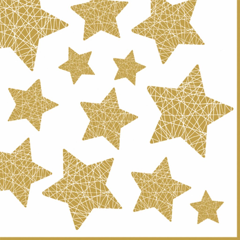 Servietten Papier 33x33cm mit Sternen Motiv 20 Stück Weiß / Gold
