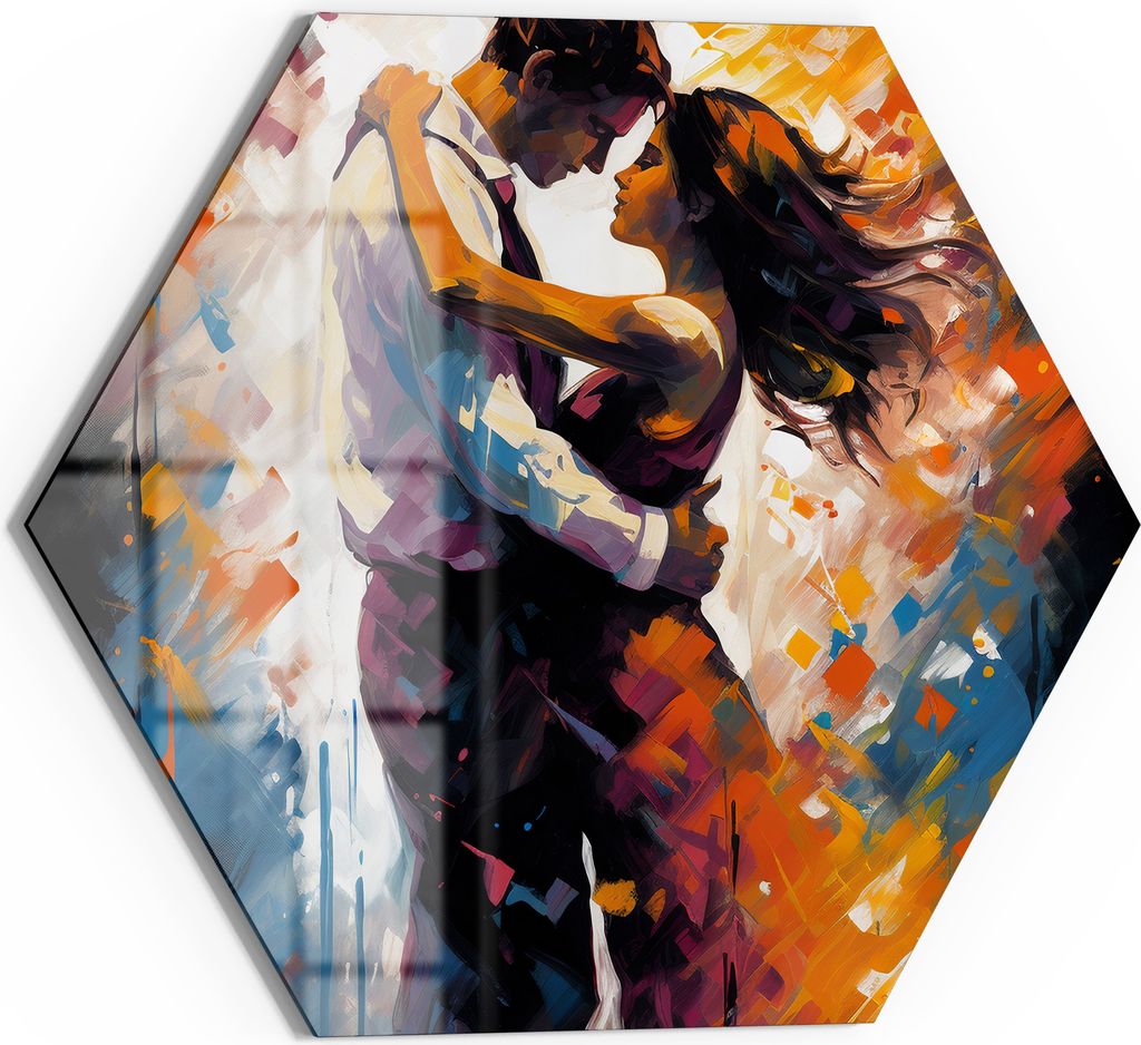DEQOART Magnettafel Glas 55x48 cm 6-eckig 'Farbtanz der Liebe' beschreibbar Whiteboard Küche