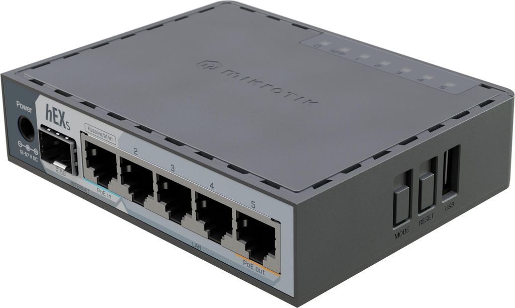 Routeur Mikrotik hEX S (2025) 5x Gigabit 1x SFP 2,5G PoE Image du produit 
