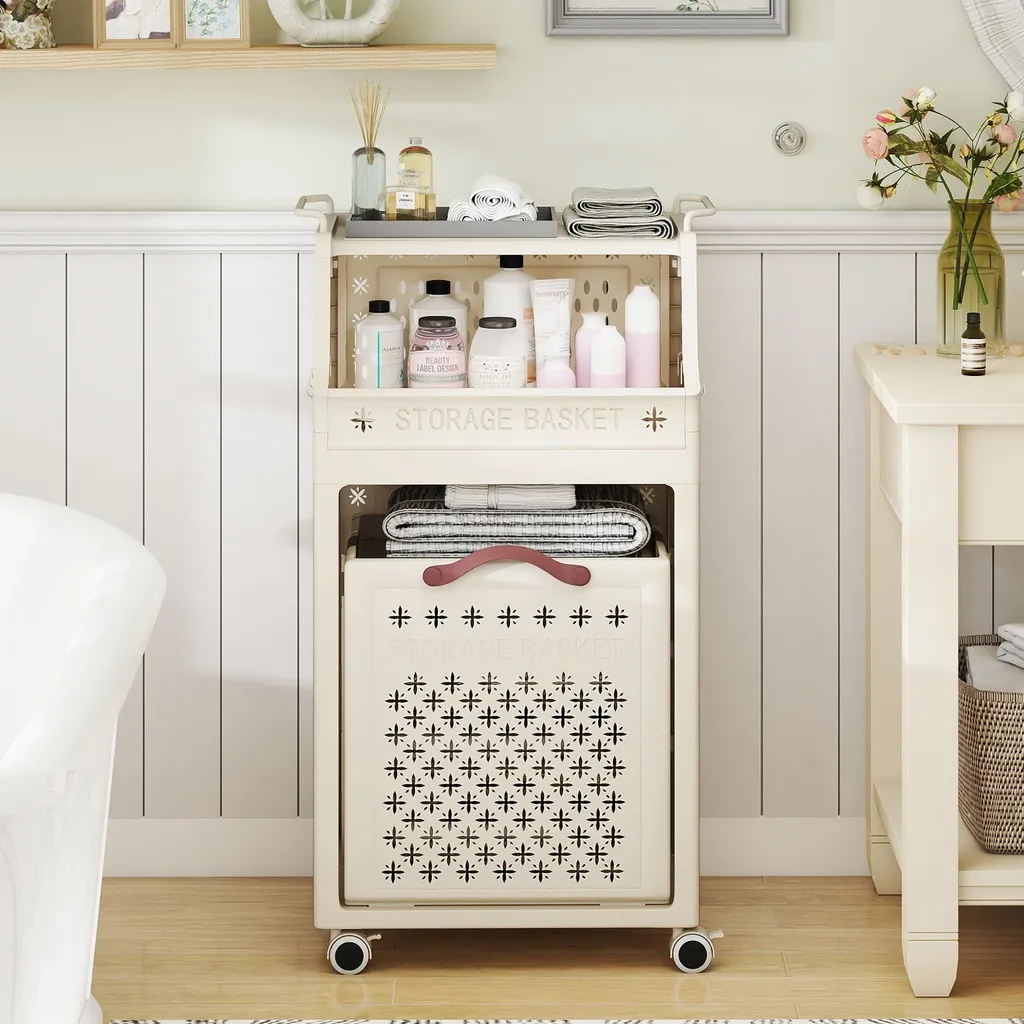Eleganza Funzionale: Carrello COSTWAY 40L Beige per il tuo Bagno - 8