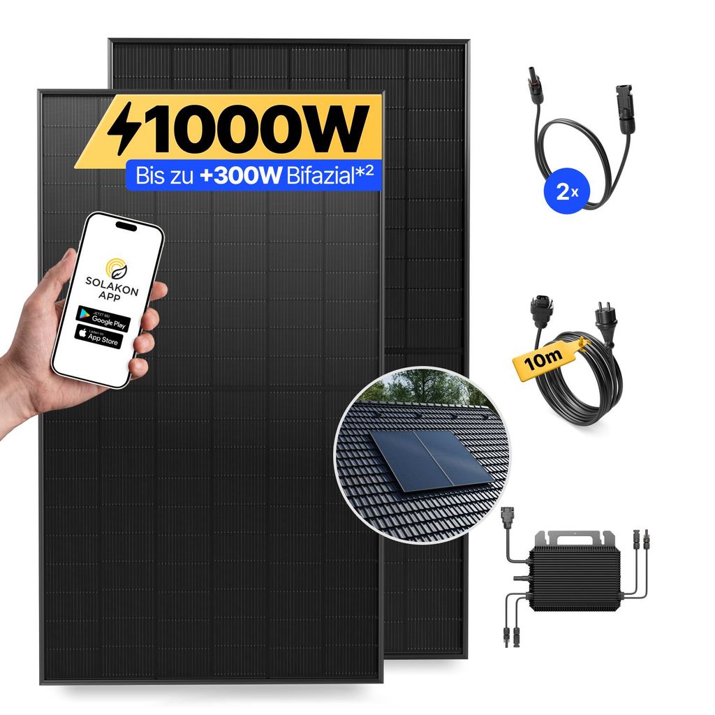 Balkonkraftwerk 1000W Solaranlage mit Ziegeldach Halterung Produktbild 