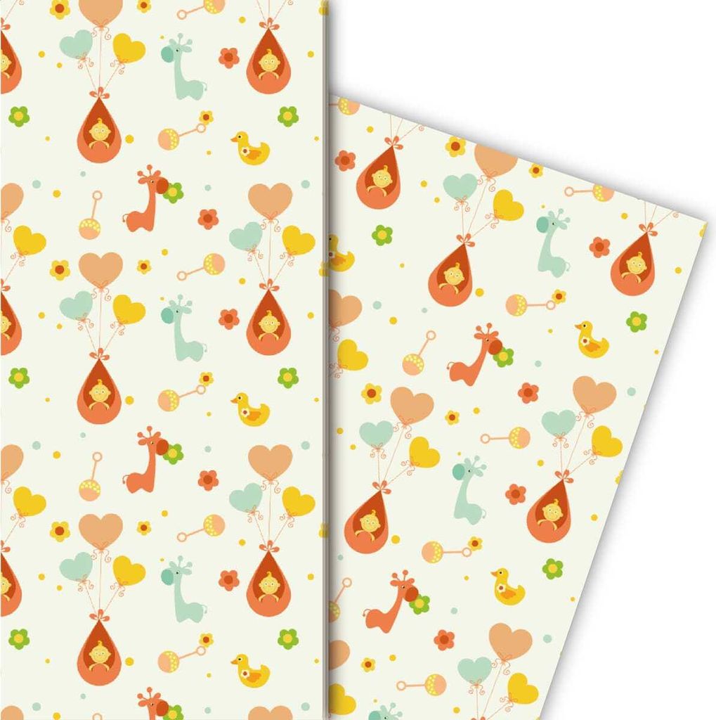 Süßes Mädchen Baby/ Geburts Geschenkpapier auf hellgelb - G5112, 32 x 48cm