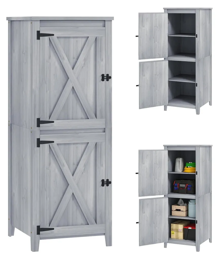 Armoire à outils de jardin en bois gris clair imperméable 60x60x160 cm