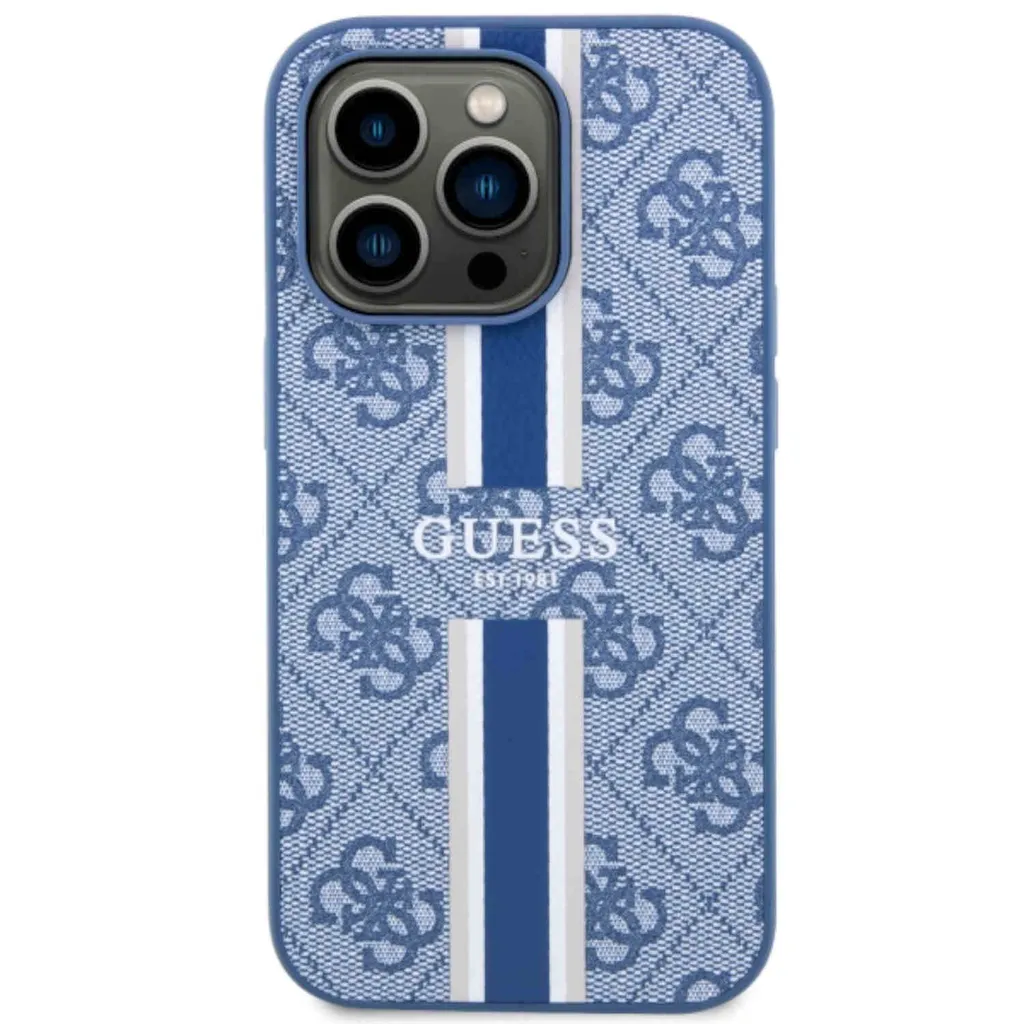Guess Guhmp14Lp4Rpsb Custodia rigida per Iphone 14 Pro 6.1 Niebieski/Blu 4G con strisce stampate Magsafe - 3