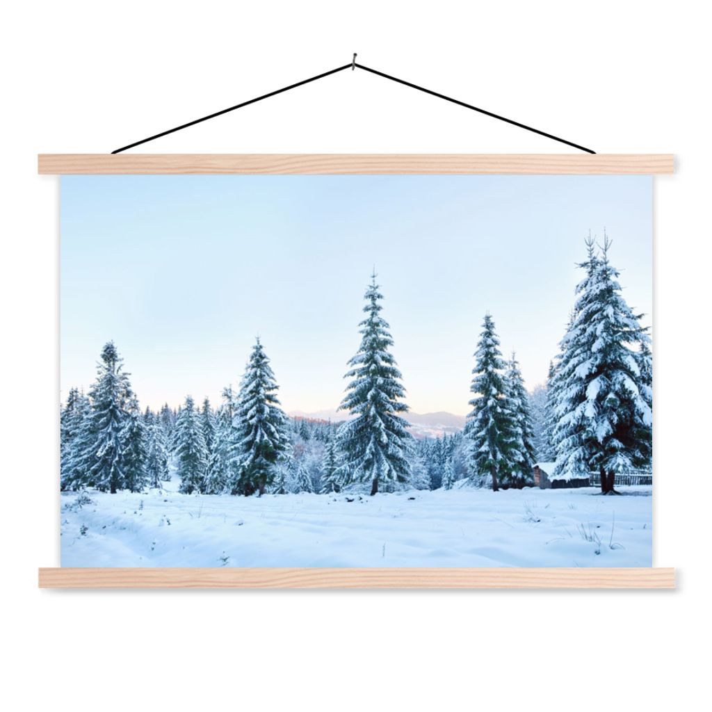 MuchoWow Textilposter Winter - Schnee - Bäume 60x40 cm mit holzfarbenen Rahmen - Bilder