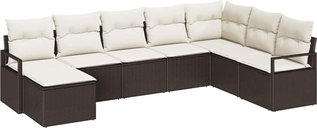 Sofa Set mit Kissen 8 pcs Braun Poly Rattan