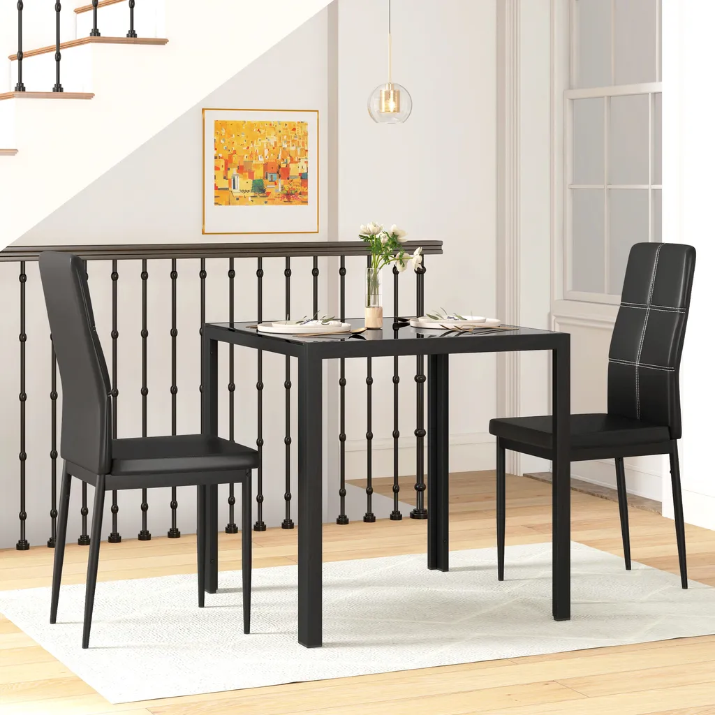 Table à manger 2 personnes HOMCOM ensemble moderne avec verre noir - 2