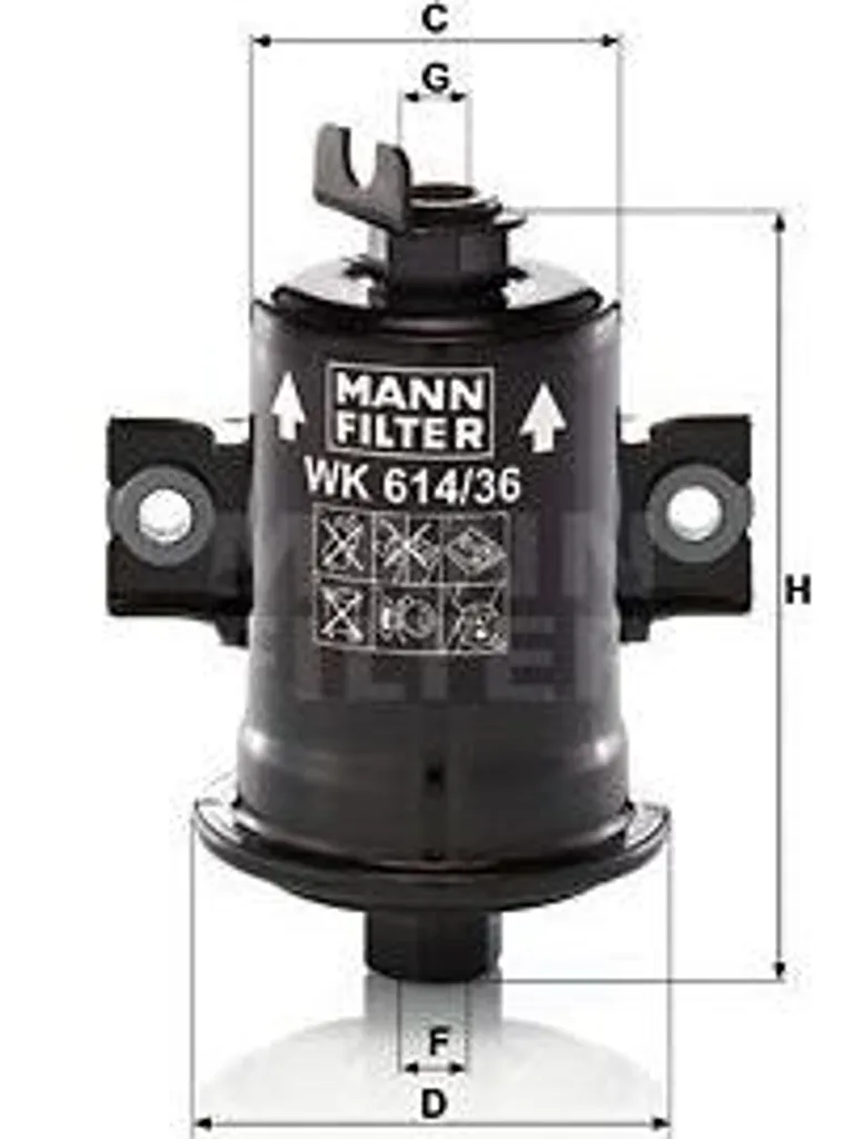 Filtre à carburant MANN-FILTER WK 614/36 OE 25121757 pour Starlet