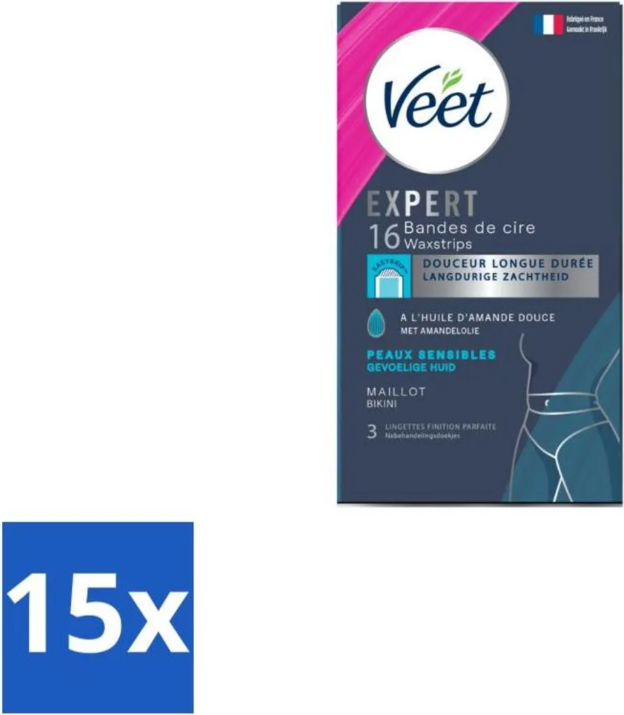 Veet Expert Strisce Cera Fredda Bikini Sensitive 16pz Confezione Risparmio