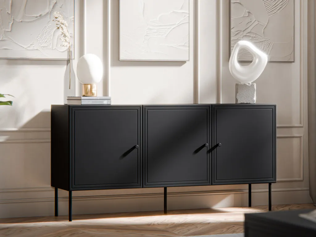 Meuble de rangement portes VANILIA noir - Idéal pour salon et entrée