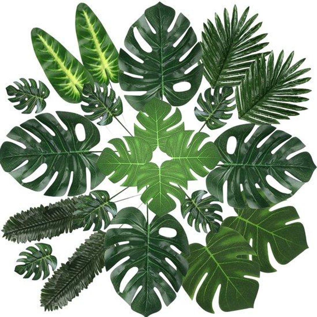 Kunstmatige Palmblätter 100er Set, Plastik Palmblätter, Safari-Blätter, tropische Pflanzen, Kunstblätter, Stranddekoration