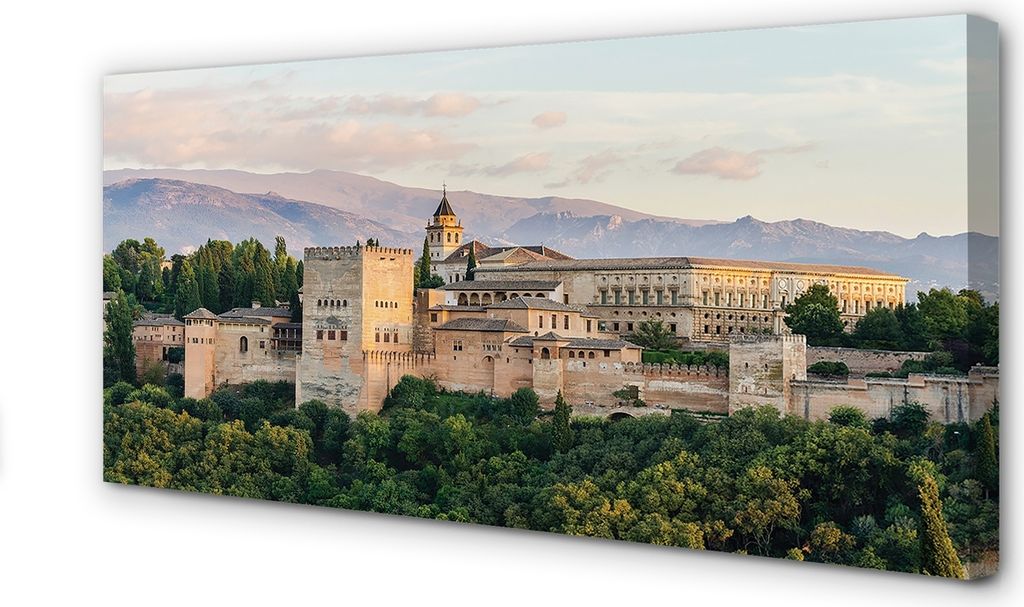 Leinwandbild 140x70 Wandkunst Spanien Schloss Bergwald