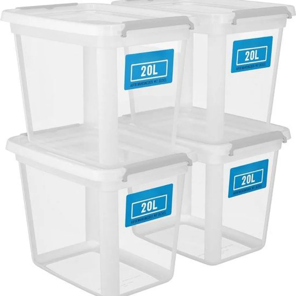 Boîtes de rangement transparentes 20L grises à clips - Lot de 3 empilables