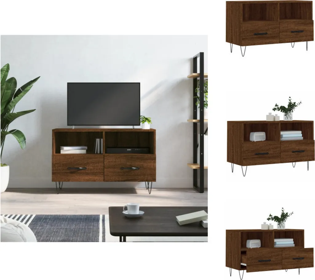 Support TV 80 cm brun chêne pour salon et chambre - Design compact