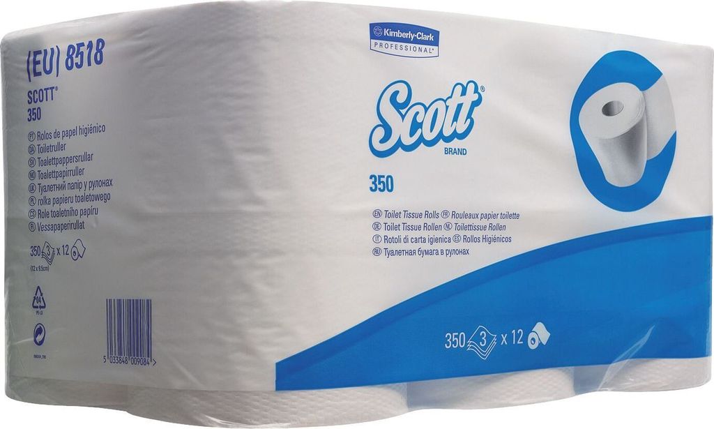 Scott 8518 Kleinrollen Toilet Tissue - 3-lagig, geprägt, hochweiß, Rolle mit 350 Blatt, 6 Rollen pro Pack