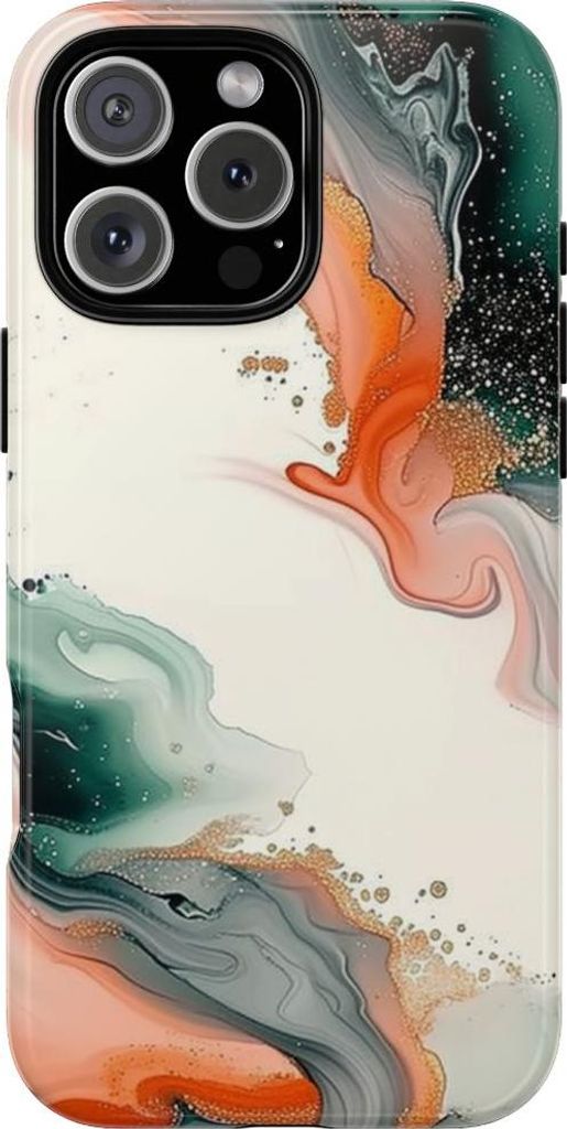 Schwungvolle abstrakte Wirbel in Grün und Koralle – Hülle Kompatibel mit iPhone 16 Pro Max