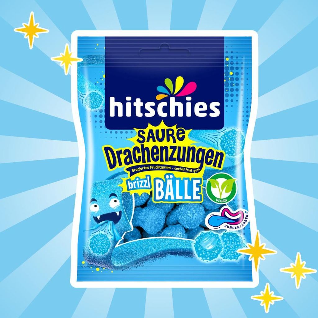 Hitschies Saure Drachenzungen brizzl Bälle Blau – Produktbild 
