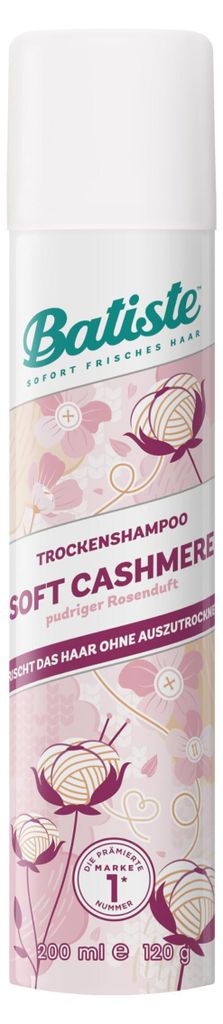 Batiste Trockenshampoo Soft Cashmere, Haarpflegespray für Frische und Pflege zwischen den Haarwäschen, Pudriger Rosenduft, 200 ml