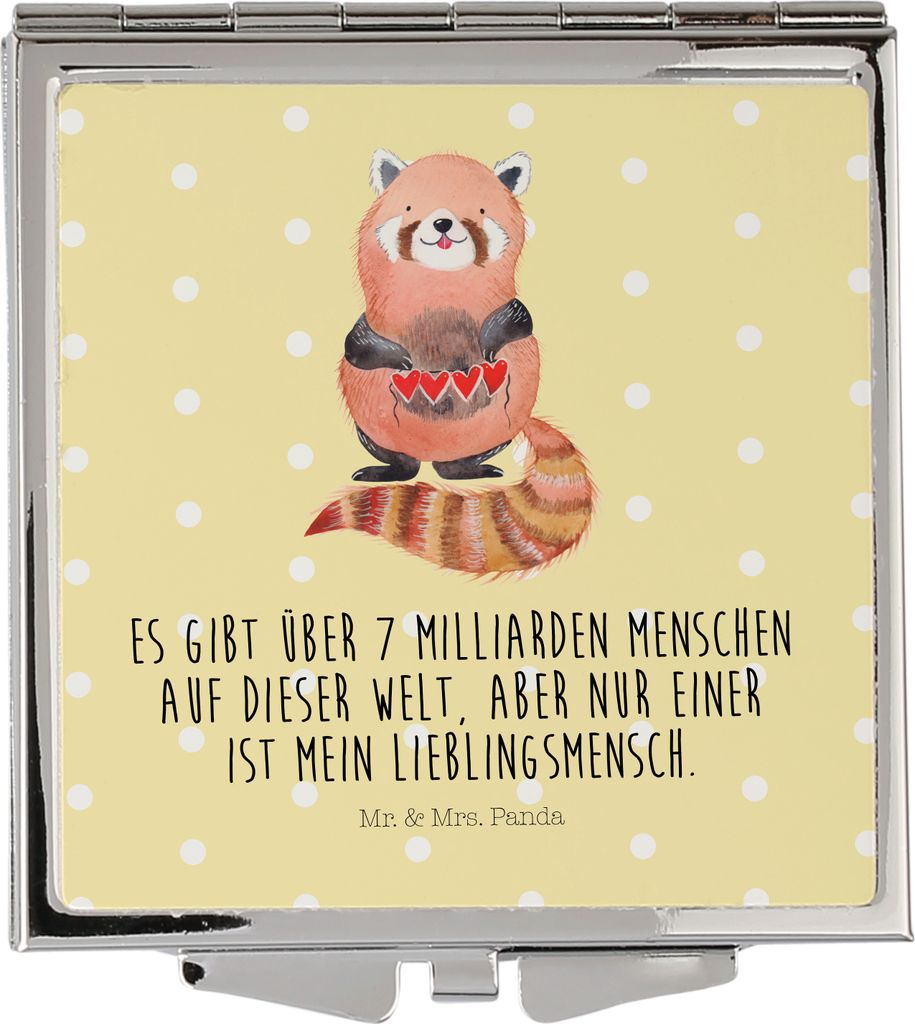 Mr. & Mrs. Panda Schminkspiegel Roter Panda - Gelb Pastell - Geschenk, Liebling, Kleiner Spiegel, Handspiegel, Für Handtasche, Liebe, Lieblingsmen...