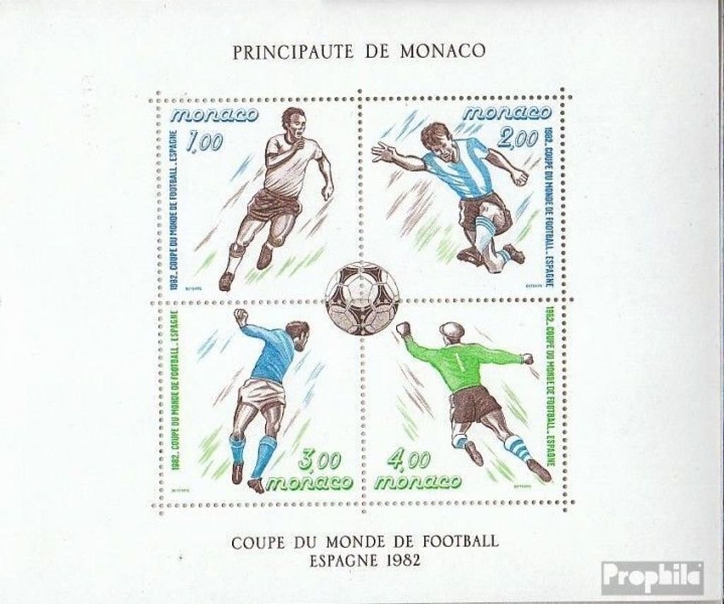 Briefmarken Monaco 1982 Mi Block20 (kompl.Ausg.) gestempelt Fußball-WM 82, Spanien