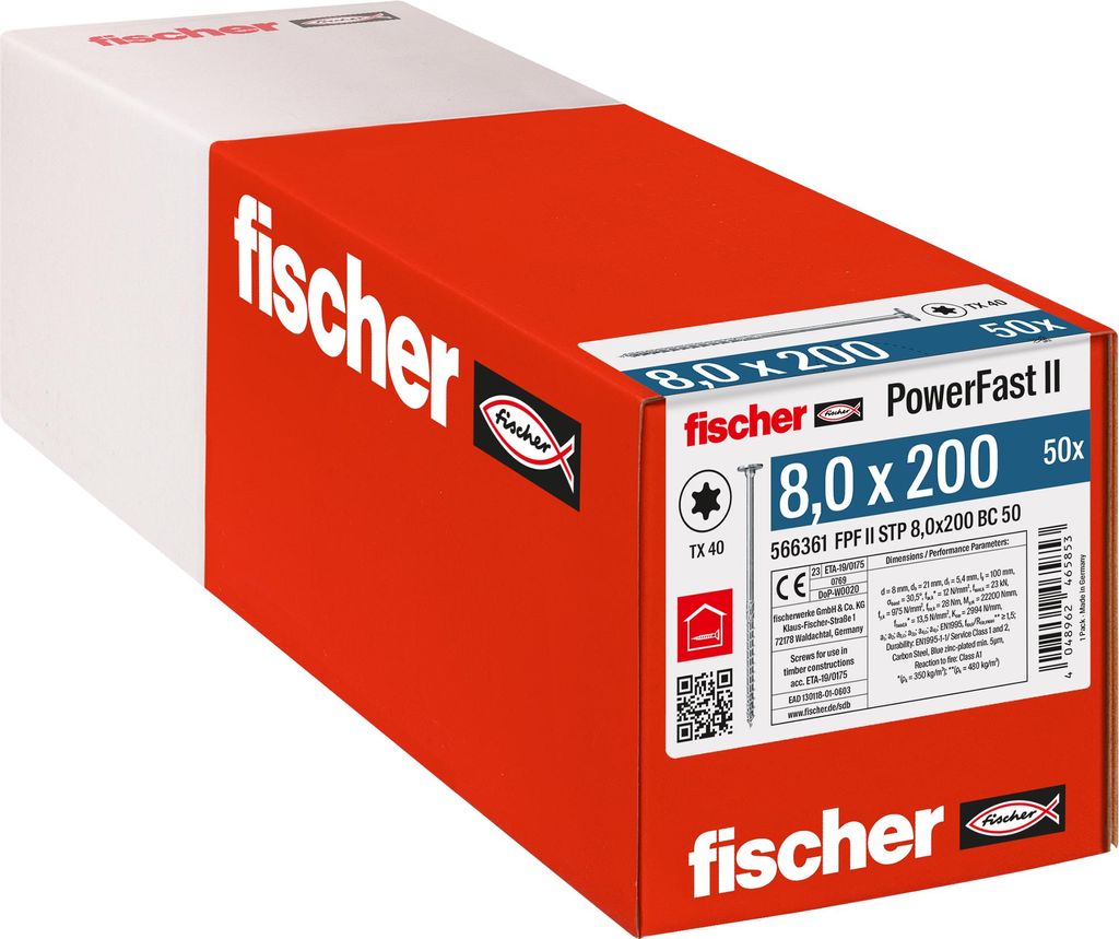Fischer Holzbauschraube 8,0x200 FPF II STP BC, Stufensenkkopf, Innenstern TX, Teilgewinde