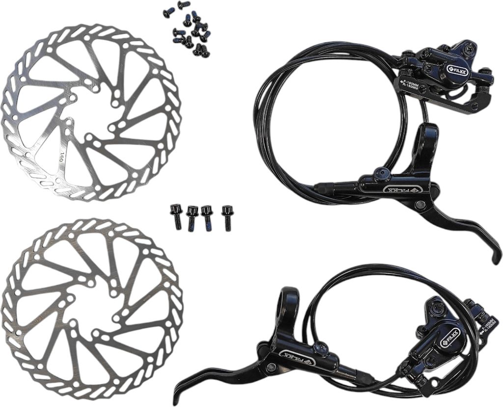 Falkx Scheibenbremsen-Set, rechts 860 mm und links 1500 mm Kabellänge.
