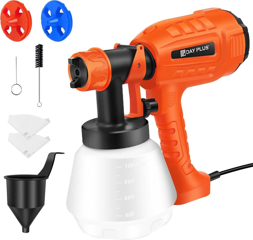 Farbsprühsystem - Elektrische Airless Farbspritzpistole - 1000 ml Behälter - 800 ml/min Fördermenge - 3 Sprühstrahlarten - Düsen 1,0/1,8/2,5 m...