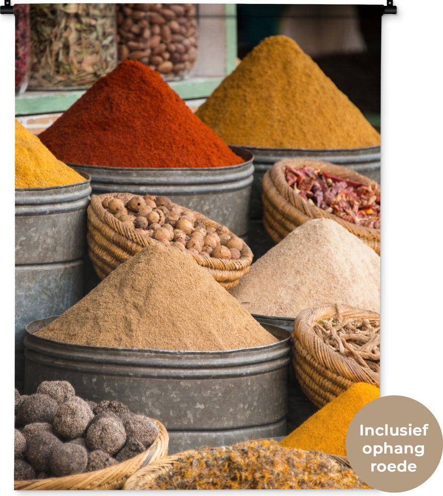 MuchoWow Wandteppich Wandbehang Kräuter - Ton - Gewürze - Gelb - Braun 90x120 cm Tapisserie Dekoration Wandtuch - Wanddeko