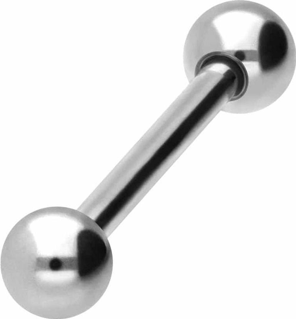 Zungenpiercing, Intim-Piercing Titan Barbell Silber Stablänge: 14mm + Stabstärke: 1,6mm + Kugelgröße: 4mm