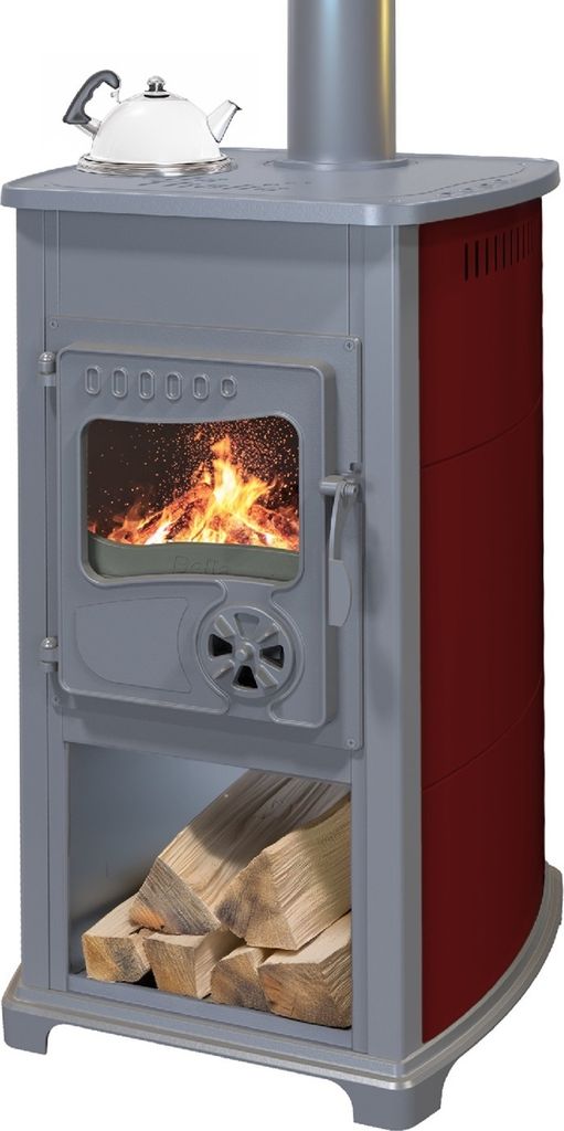 Kaminofen Bella bordeaux mit Herdplatte