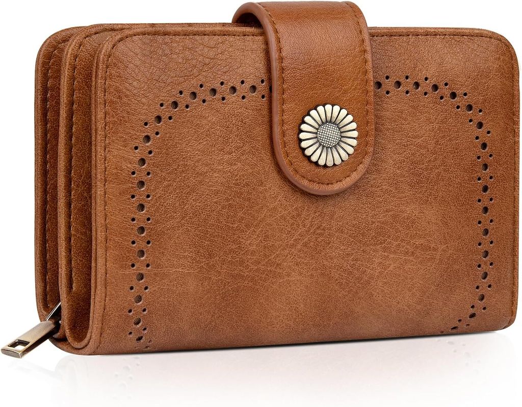 Damen Große Kapazität Kunstleder Vintage Portemonnaie Brieftasche Geldbörse Mittelgroß mit RFID-Blockierung und Mehreren Fächern Frauen