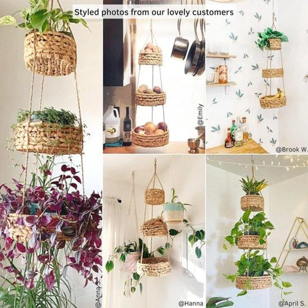 Panier en rotin tressé main 3 niveaux, décoration murale bohème et bio