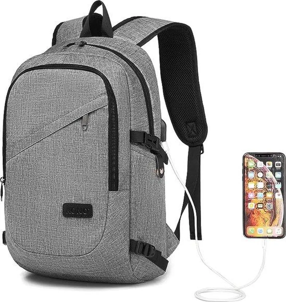Sac à dos PC 15,6 pouces léger avec port de charge USB et tissu déperlant